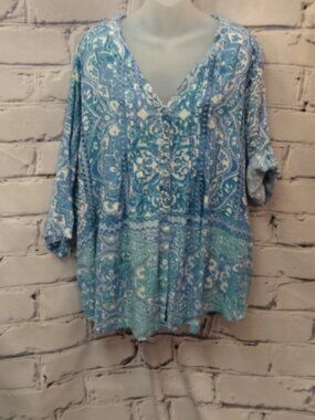 Orientique Naturally Australian Blue Pleated Tunic, NWT